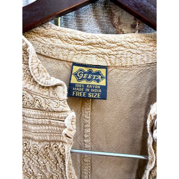 Vintage embroidered tunic — caramel + gold (fits S–L) Festival Boho - Picture 10 of 11